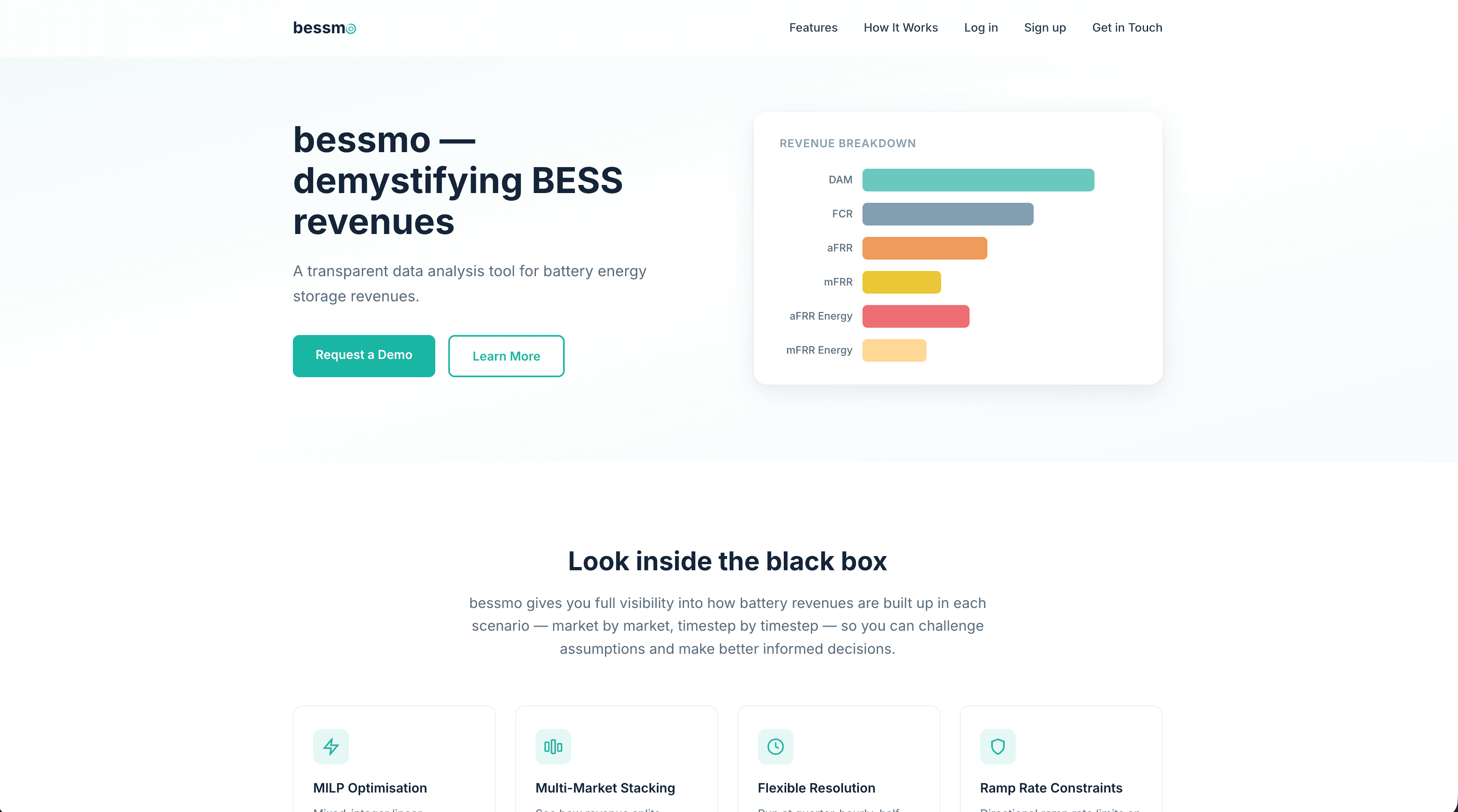 bessmo BESS revenue analysis tool homepage